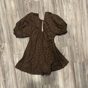 Free People Bop Around Romper Brown Eyelet